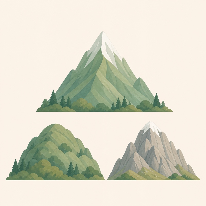 余白をあけて並ぶ、形の異なる3つの山