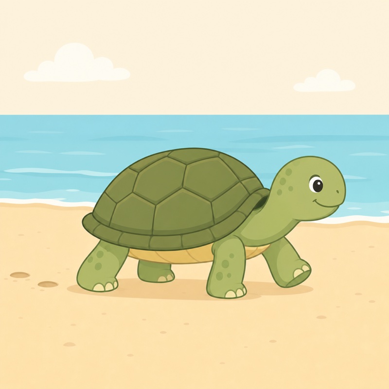 砂浜をゆっくり歩くカメ